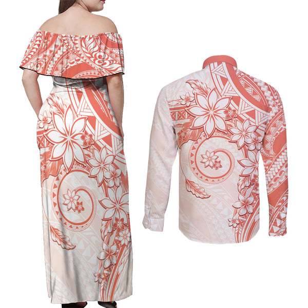 Polynesia Off Shoulder Maxi Dress Plumeria With Tribal Pattern Yellow Pastel Vibes LT14 main image 1