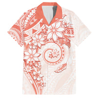 Polynesian Pattern With Plumeria Flowers Family Matching Off Shoulder Short Dress and Hawaiian Shirt Orange Peach