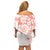 Polynesian Pattern With Plumeria Flowers Family Matching Off Shoulder Short Dress and Hawaiian Shirt Orange Peach