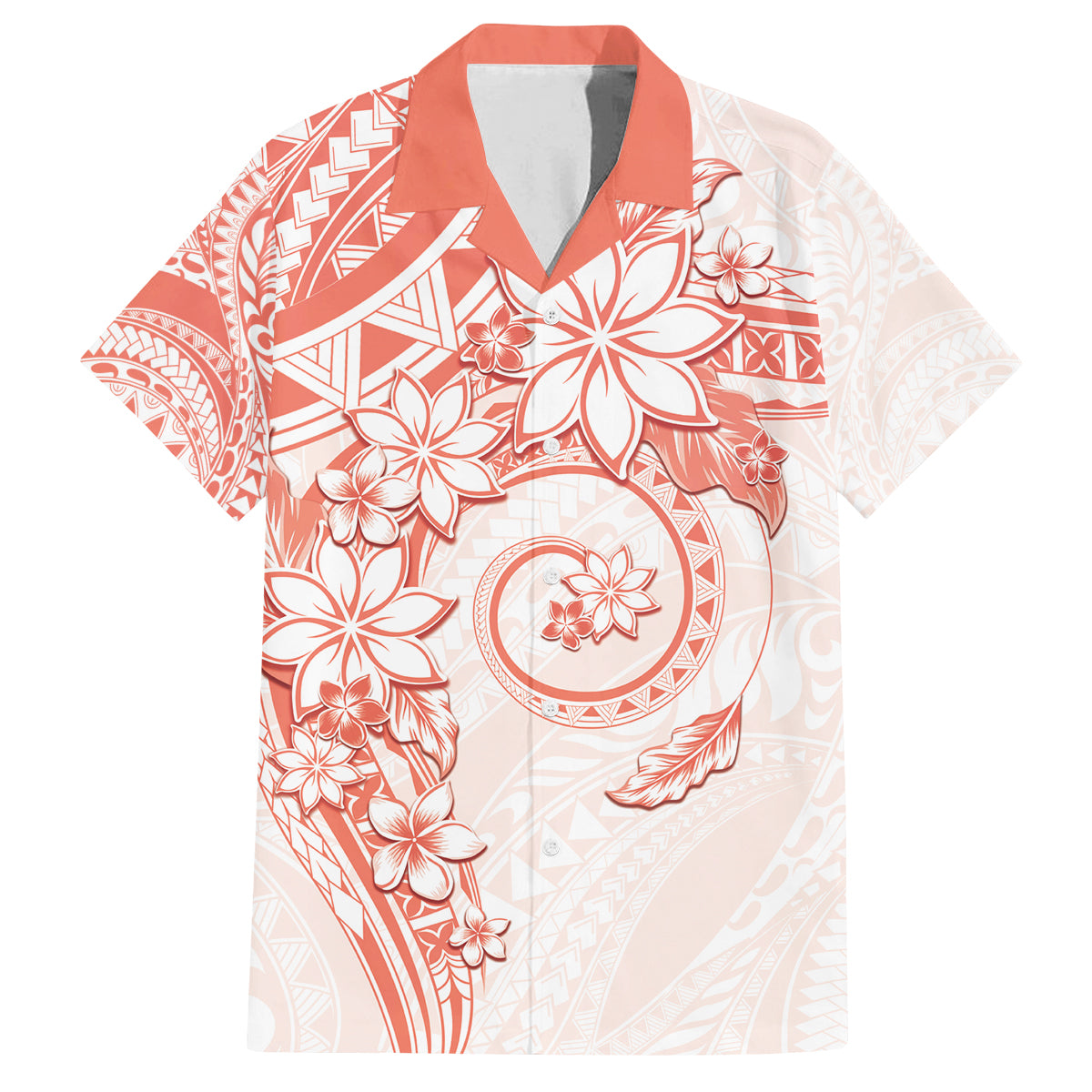Polynesian Pattern With Plumeria Flowers Family Matching Summer Maxi Dress and Hawaiian Shirt Orange Peach