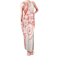 Polynesian Pattern With Plumeria Flowers Family Matching Tank Maxi Dress and Hawaiian Shirt Orange Peach
