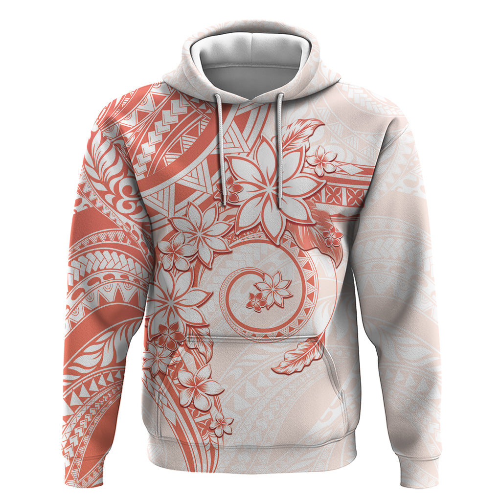 Polynesian Pattern With Plumeria Flowers Hoodie Orange Peach