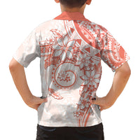 Polynesian Pattern With Plumeria Flowers Kid Hawaiian Shirt Orange Peach LT05 - Polynesian Pride
