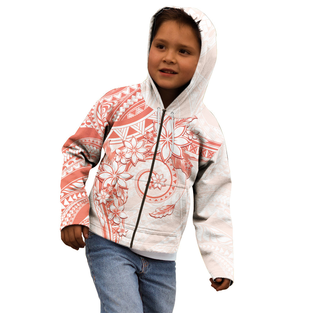 Polynesian Pattern With Plumeria Flowers Kid Hoodie Orange Peach