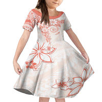 Polynesian Pattern With Plumeria Flowers Kid Short Sleeve Dress Orange Peach LT05 KID Peach - Polynesian Pride