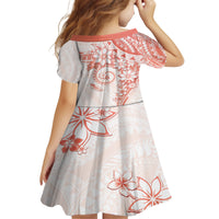 Polynesian Pattern With Plumeria Flowers Kid Short Sleeve Dress Orange Peach LT05 - Polynesian Pride