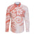 Polynesian Pattern With Plumeria Flowers Long Sleeve Button Shirt Orange Peach