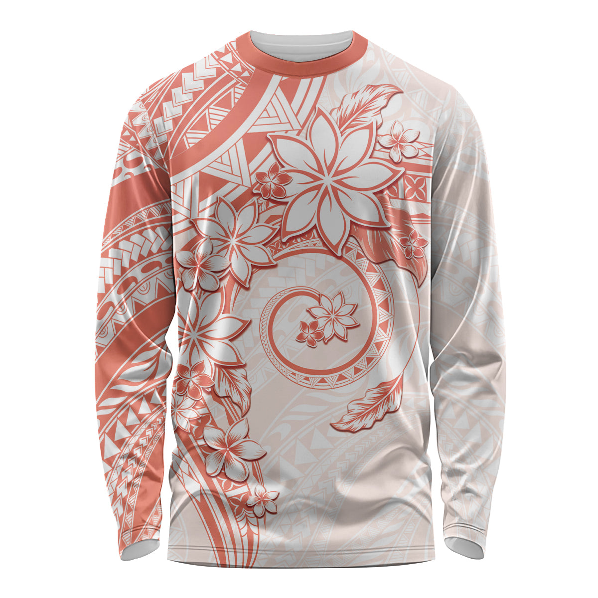 Polynesian Pattern With Plumeria Flowers Long Sleeve Shirt Orange Peach LT05 Unisex Peach - Polynesian Pride