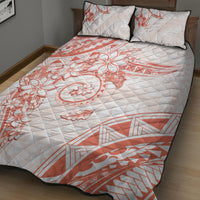 Polynesian Pattern With Plumeria Flowers Quilt Bed Set Orange Peach
