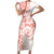 Polynesian Pattern With Plumeria Flowers Short Sleeve Bodycon Dress Orange Peach