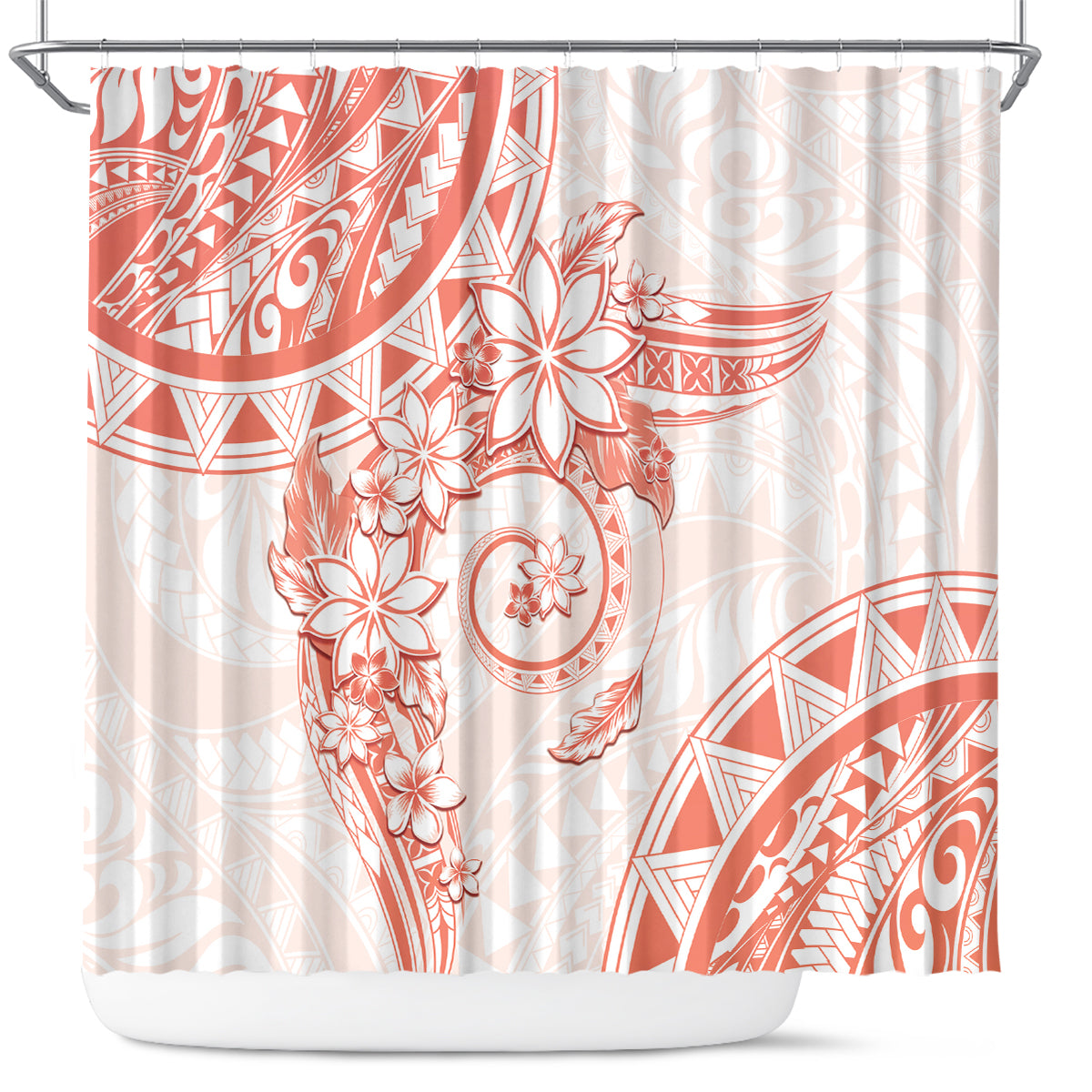 Polynesian Pattern With Plumeria Flowers Shower Curtain Orange Peach LT05 Peach - Polynesian Pride
