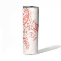 Orange Peach Polynesian Pattern With Plumeria Flowers Skinny Tumbler