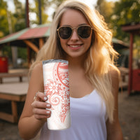Orange Peach Polynesian Pattern With Plumeria Flowers Skinny Tumbler