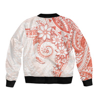 Polynesian Pattern With Plumeria Flowers Sleeve Zip Bomber Jacket Orange Peach