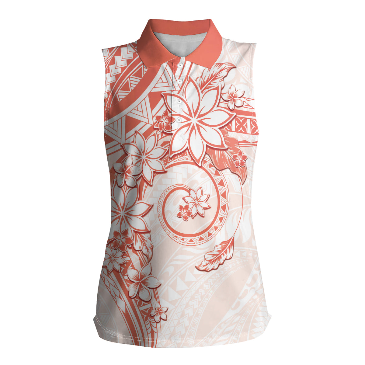 Polynesian Pattern With Plumeria Flowers Women Sleeveless Polo Shirt Orange Peach LT05 Female Peach - Polynesian Pride
