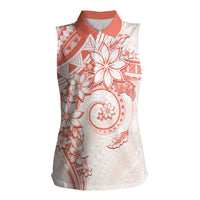 Polynesian Pattern With Plumeria Flowers Women Sleeveless Polo Shirt Orange Peach