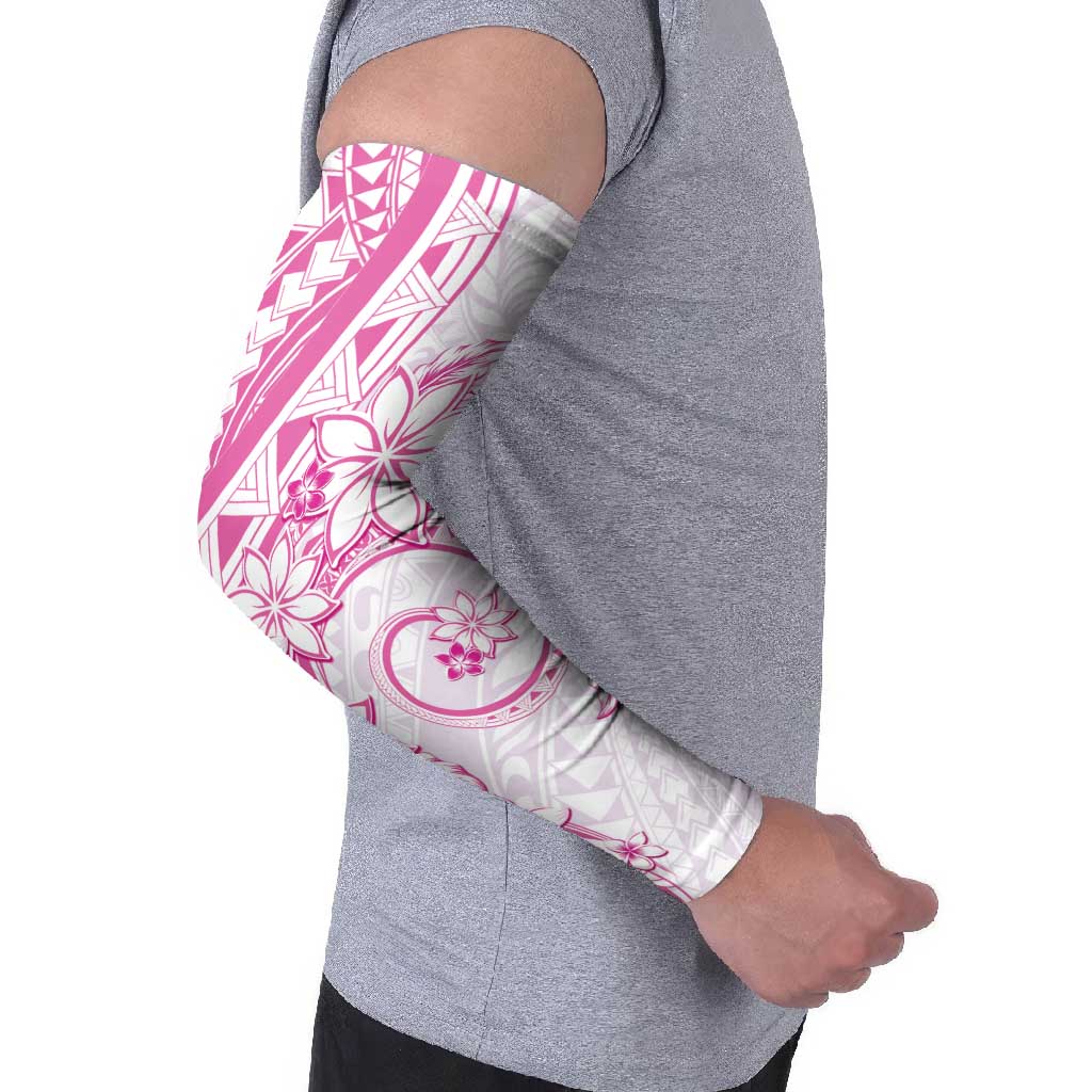 Polynesian Pattern With Plumeria Flowers Arm Sleeves Pink - Polynesian Pride