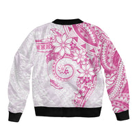 Polynesian Pattern With Plumeria Flowers Bomber Jacket Pink