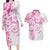 Polynesian Pattern With Plumeria Flowers Couples Matching Long Sleeve Bodycon Dress and Hawaiian Shirt Pink