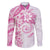 Polynesian Pattern With Plumeria Flowers Family Matching Off Shoulder Short Dress and Hawaiian Shirt Pink