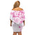 Polynesian Pattern With Plumeria Flowers Family Matching Off Shoulder Short Dress and Hawaiian Shirt Pink