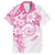 Polynesian Pattern With Plumeria Flowers Family Matching Puletasi and Hawaiian Shirt Pink