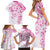 Polynesian Pattern With Plumeria Flowers Family Matching Short Sleeve Bodycon Dress and Hawaiian Shirt Pink