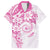 Polynesian Pattern With Plumeria Flowers Family Matching Short Sleeve Bodycon Dress and Hawaiian Shirt Pink