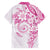 Polynesian Pattern With Plumeria Flowers Family Matching Short Sleeve Bodycon Dress and Hawaiian Shirt Pink