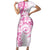 Polynesian Pattern With Plumeria Flowers Family Matching Short Sleeve Bodycon Dress and Hawaiian Shirt Pink