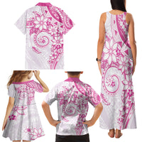 Polynesian Pattern With Plumeria Flowers Family Matching Tank Maxi Dress and Hawaiian Shirt Pink