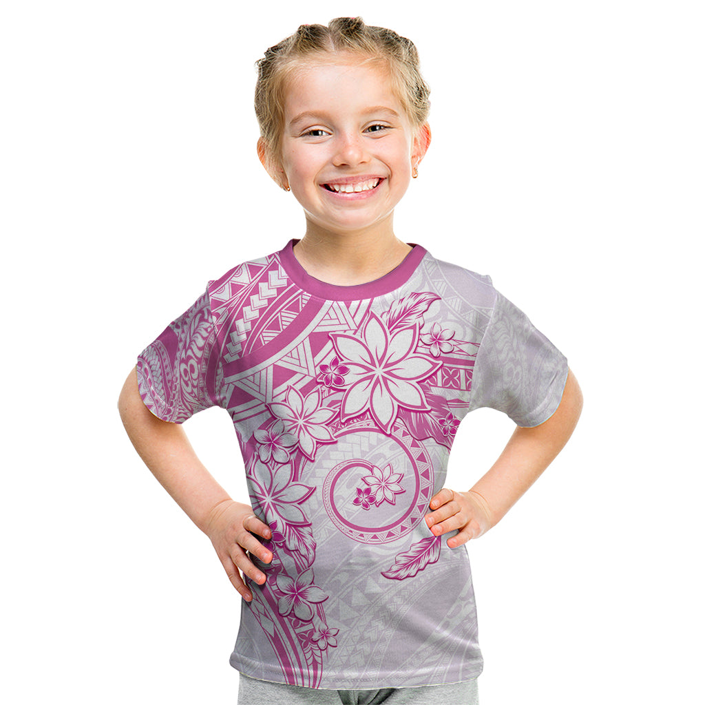 Polynesian Pattern With Plumeria Flowers Kid T Shirt Pink LT05 Pink - Polynesian Pride