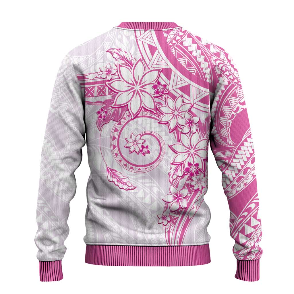 Polynesian Pattern With Plumeria Flowers Ugly Christmas Sweater Pink