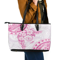 Polynesian Pattern With Plumeria Flowers Leather Tote Bag Pink LT05 - Polynesian Pride