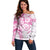 Polynesian Pattern With Plumeria Flowers Off Shoulder Sweater Pink