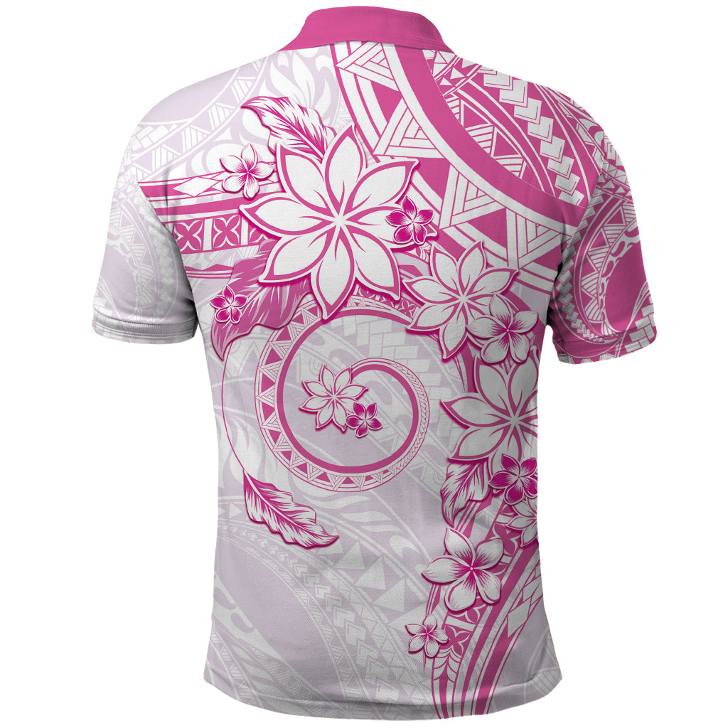Polynesian Pattern With Plumeria Flowers Polo Shirt Pink