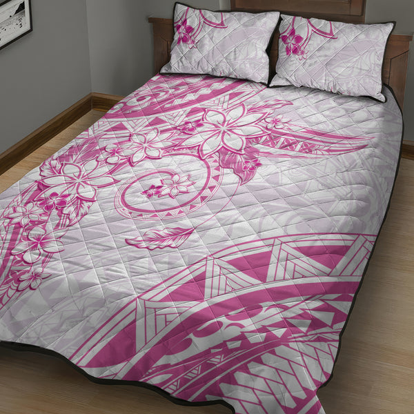 Polynesian Pattern With Plumeria Flowers Quilt Bed Set Pink LT05