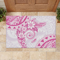 Polynesian Pattern With Plumeria Flowers Rubber Doormat Pink