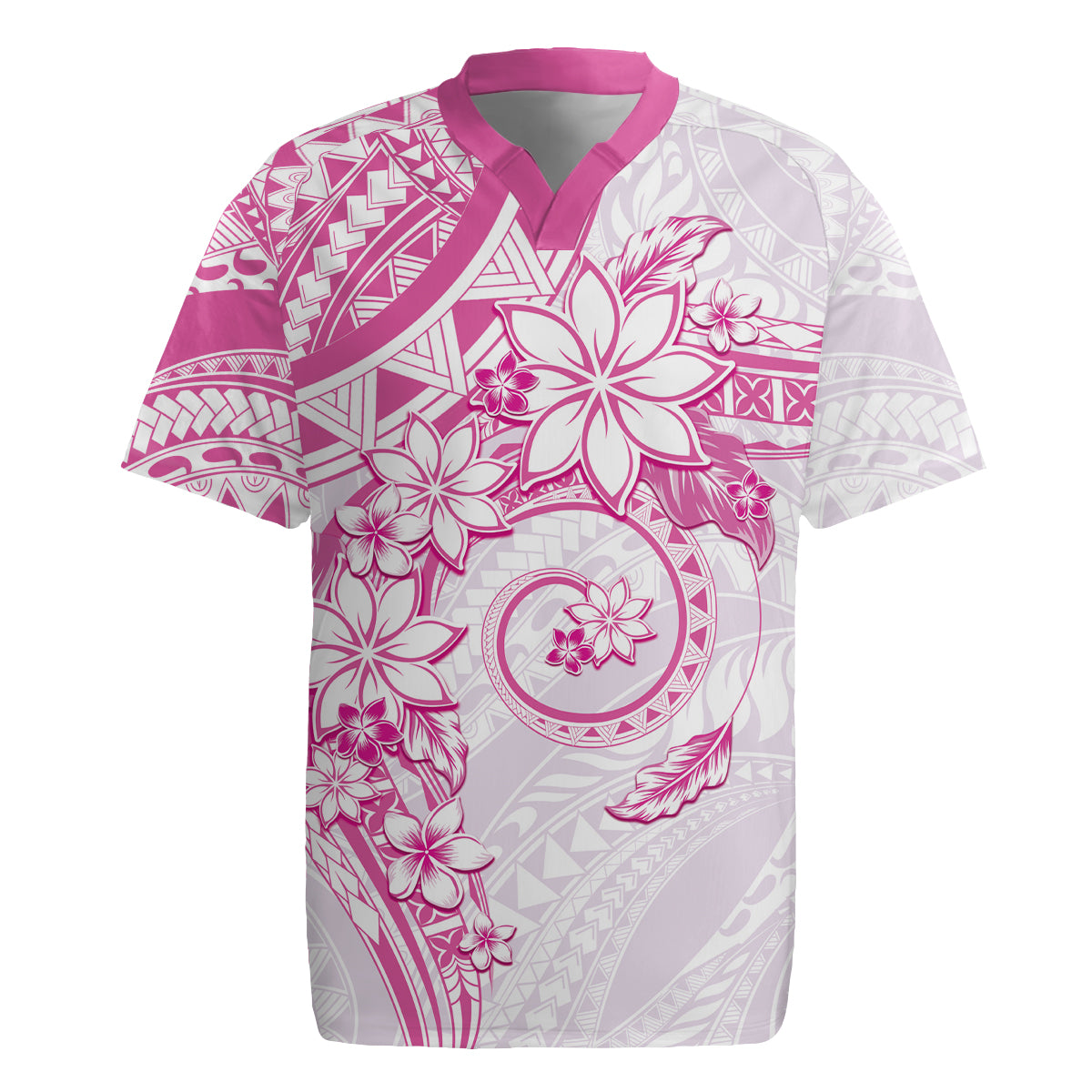 Polynesian Pattern With Plumeria Flowers Rugby Jersey Pink LT05 Pink - Polynesian Pride