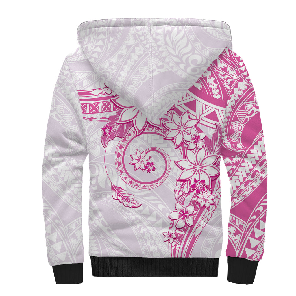 Polynesian Pattern With Plumeria Flowers Sherpa Hoodie Pink