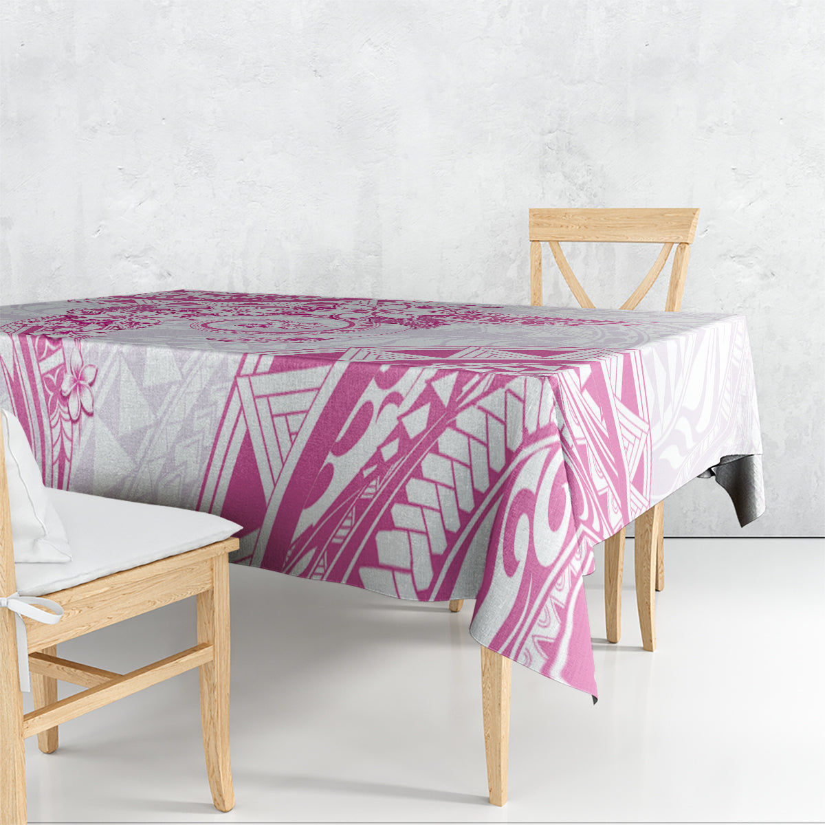 Polynesian Pattern With Plumeria Flowers Tablecloth Pink