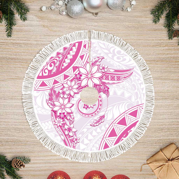Polynesian Pattern With Plumeria Flowers Tree Skirt Pink LT05