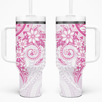 Pink Polynesian Pattern With Plumeria Flowers Tumbler With Handle
