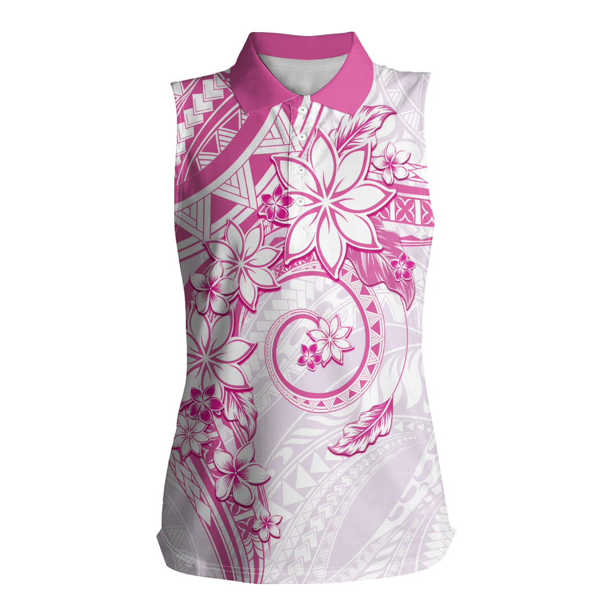 Polynesian Pattern With Plumeria Flowers Women Sleeveless Polo Shirt Pink LT05 Female Pink - Polynesian Pride