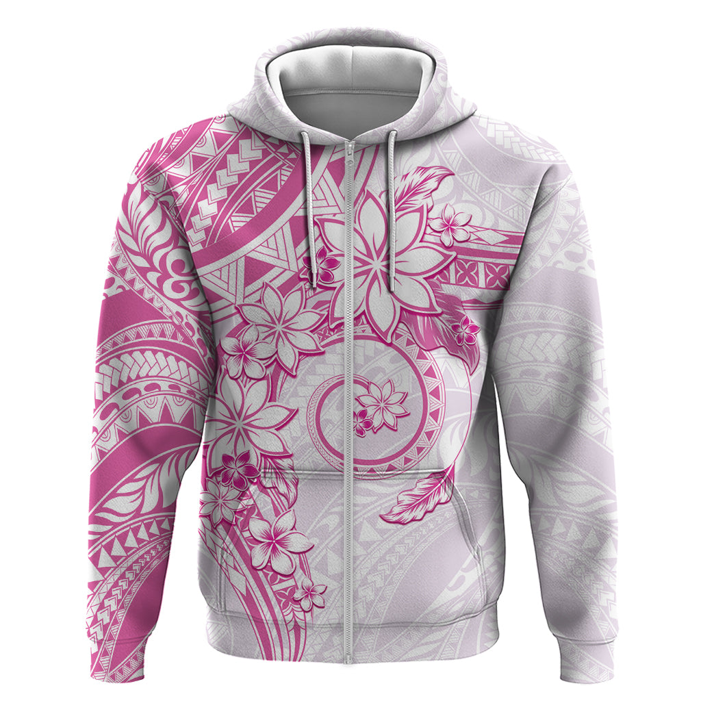 Polynesian Pattern With Plumeria Flowers Zip Hoodie Pink LT05 Zip Hoodie Pink - Polynesian Pride