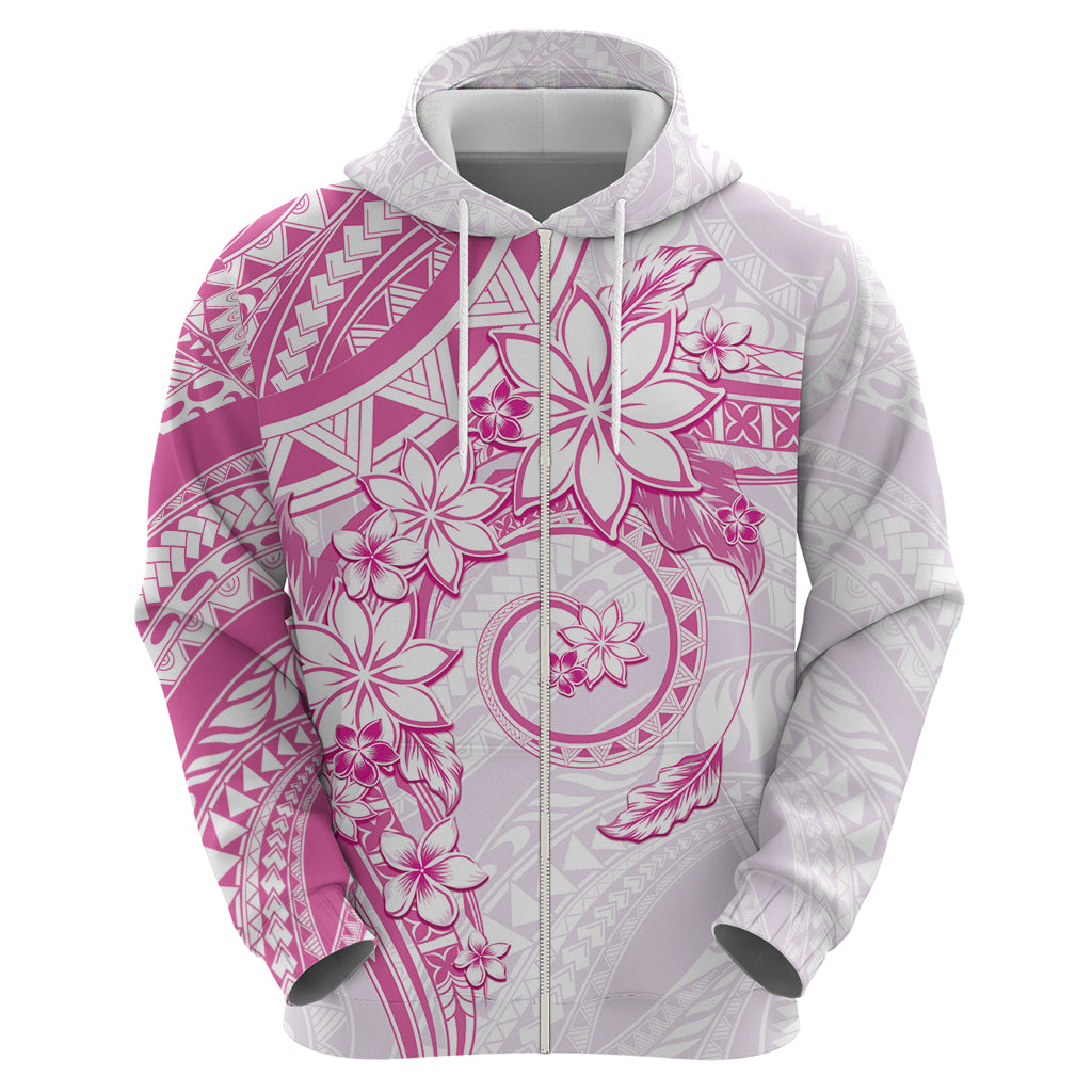 Polynesian Pattern With Plumeria Flowers Zip Hoodie Pink LT05 - Polynesian Pride