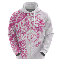 Polynesian Pattern With Plumeria Flowers Zip Hoodie Pink LT05 - Polynesian Pride