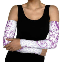 Polynesian Pattern With Plumeria Flowers Arm Sleeves Purple - Polynesian Pride
