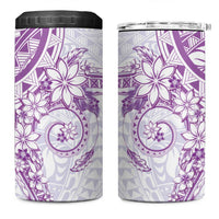Purple Polynesian Pattern With Plumeria Flowers 4 in 1 Can Cooler Tumbler
