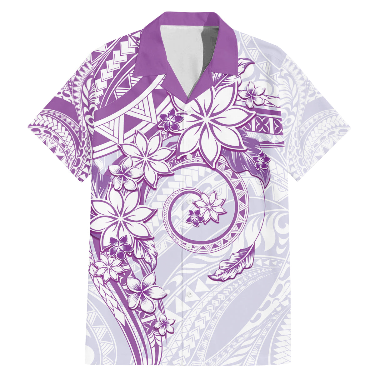 Polynesian Pattern With Plumeria Flowers Family Matching Mermaid Dress and Hawaiian Shirt Purple